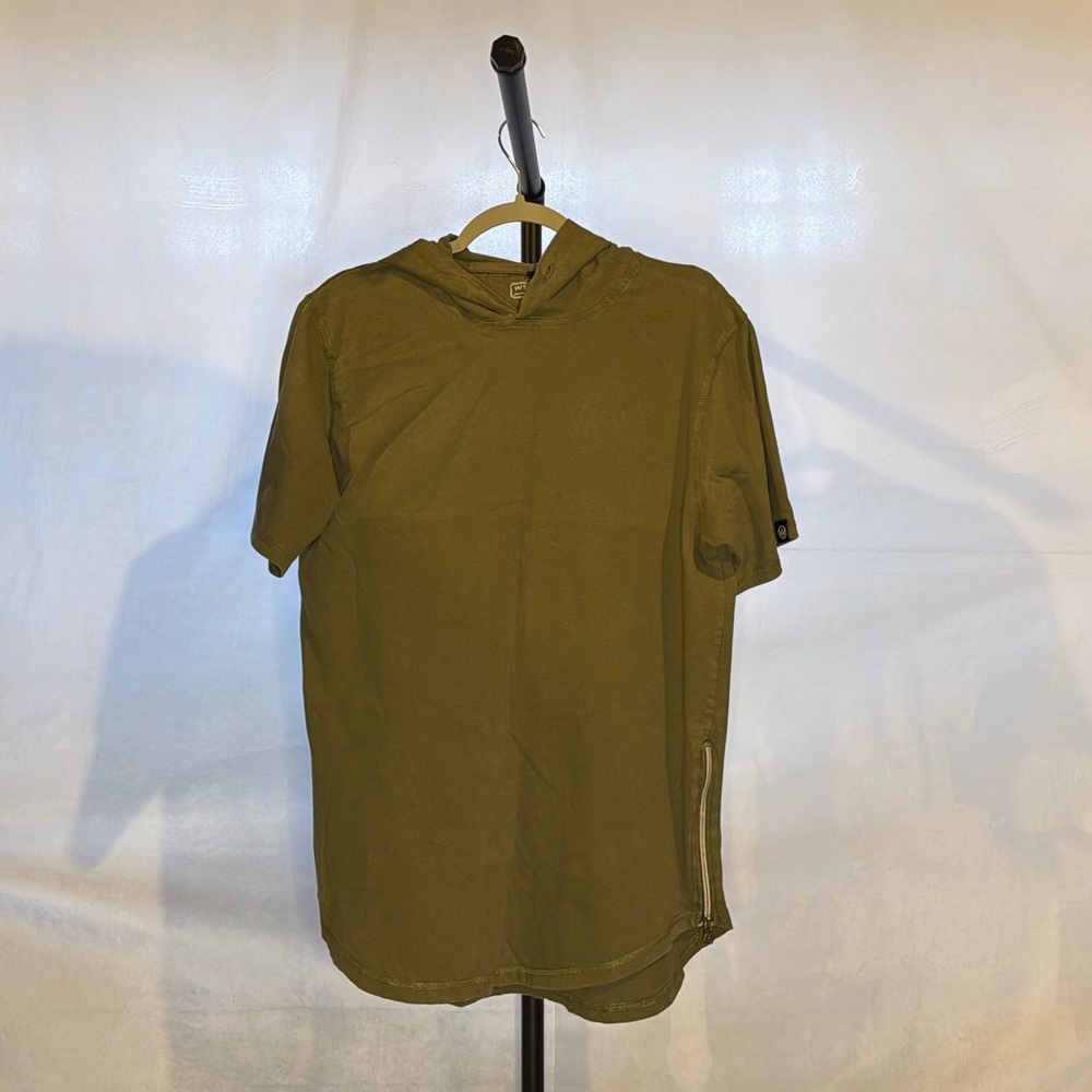 WT02 Olive Green Short Sleeve Hoodie Shirt Size L
